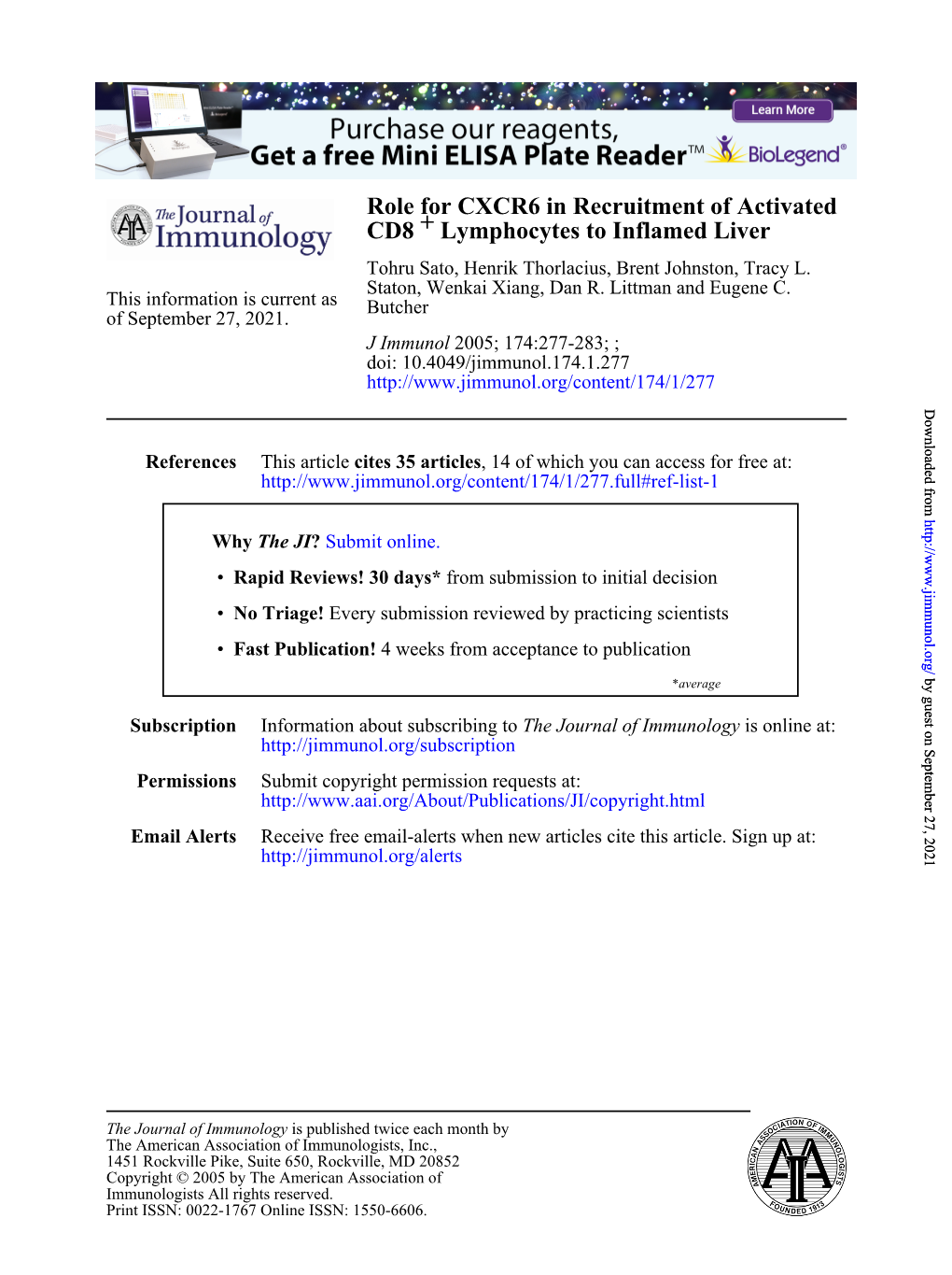 Role for CXCR6 in Recruitment of Activated CD8+ Lymphocytes To