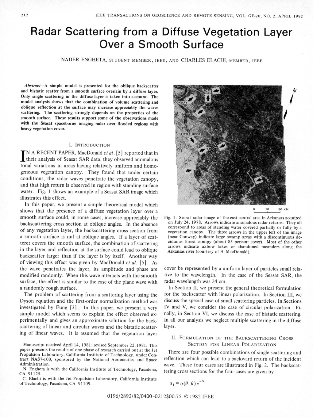 Radar Scattering from a Diffuse Vegetation Layer Over a Smooth Surface