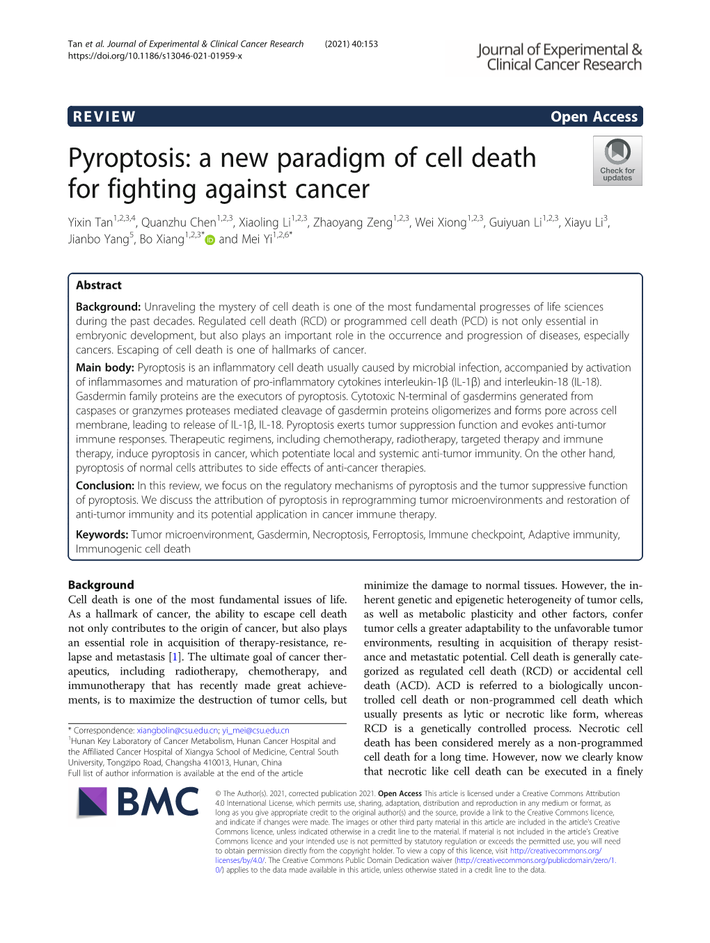 Pyroptosis: a New Paradigm of Cell Death for Fighting Against Cancer