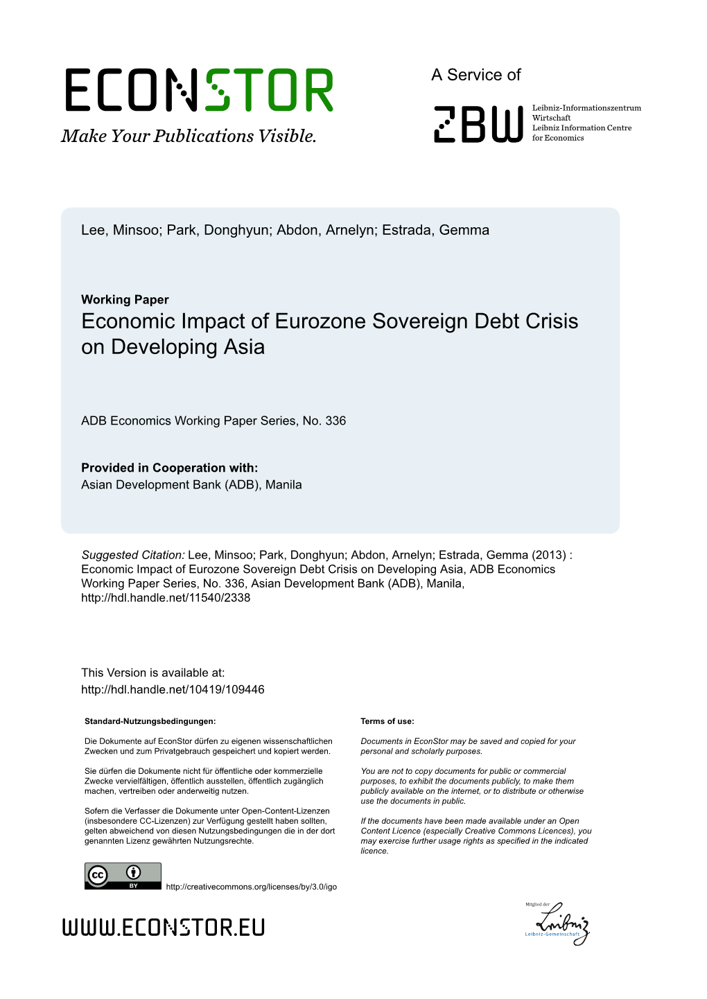 Economic Impact of Eurozone Sovereign Debt Crisis on Developing Asia