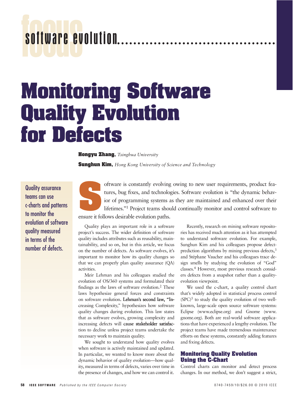 Monitoring Software Quality Evolution for Defects