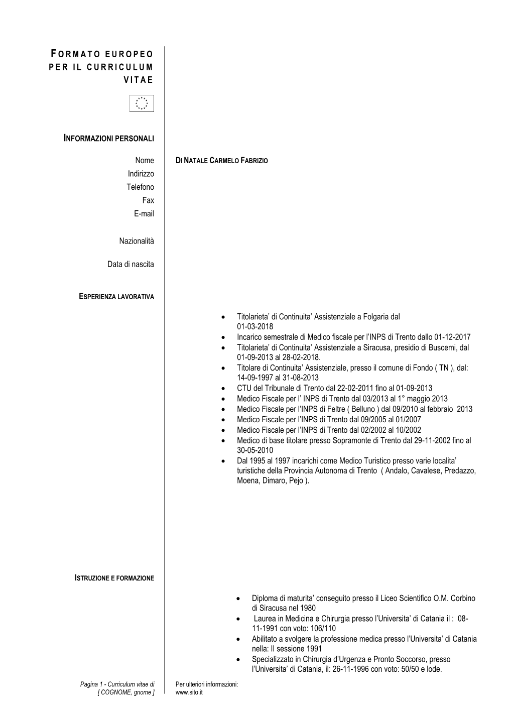 Formato Europeo Per Il Curriculum Vitae