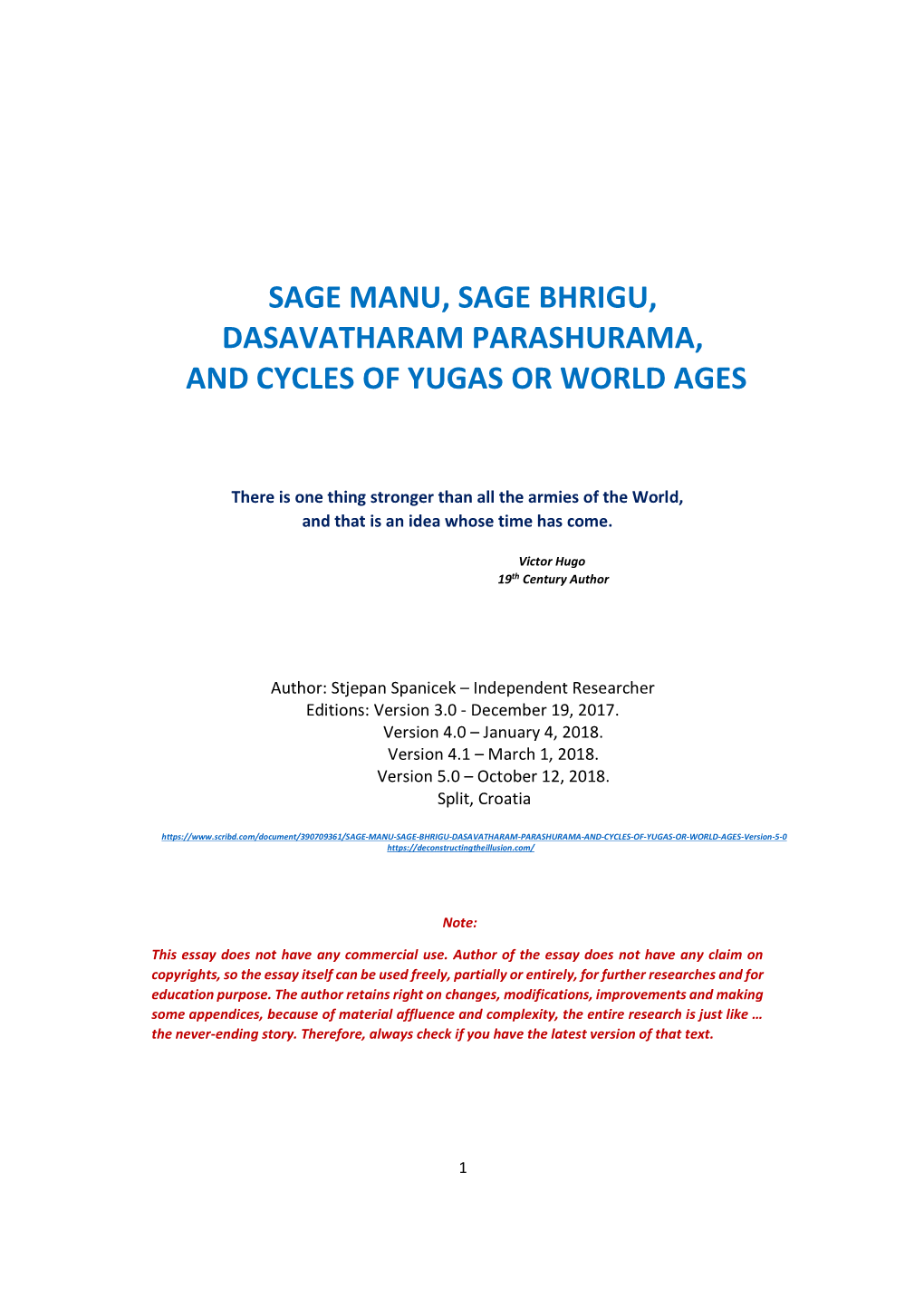 Sage Manu, Sage Bhrigu, Dasavatharam Parashurama, and Cycles of Yugas Or World Ages