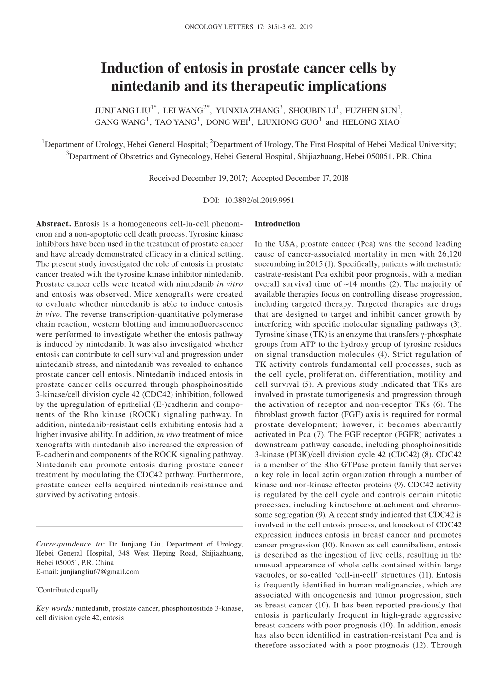 Induction of Entosis in Prostate Cancer Cells by Nintedanib and Its Therapeutic Implications