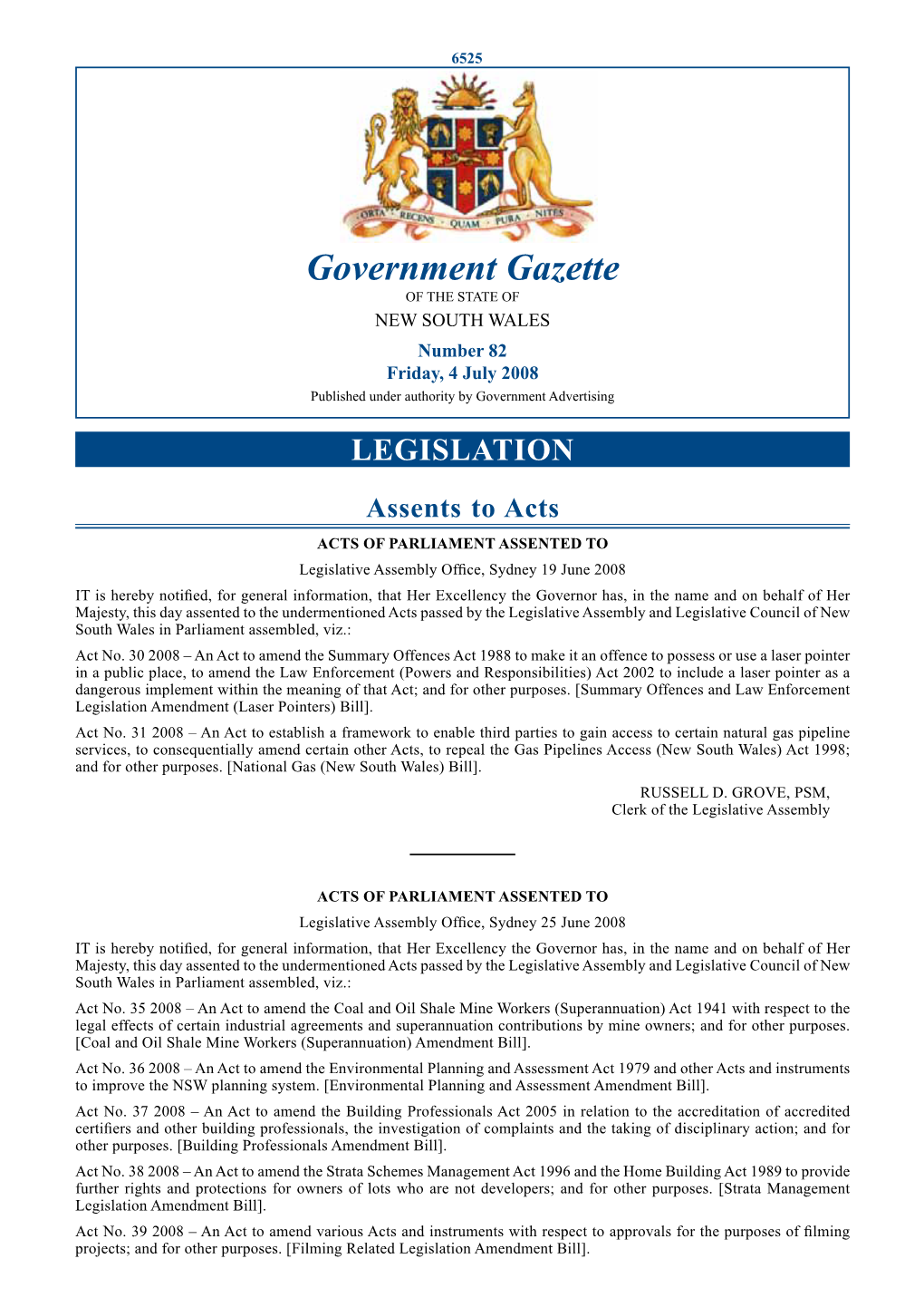 Government Gazette of the STATE of NEW SOUTH WALES Number 82 Friday, 4 July 2008 Published Under Authority by Government Advertising