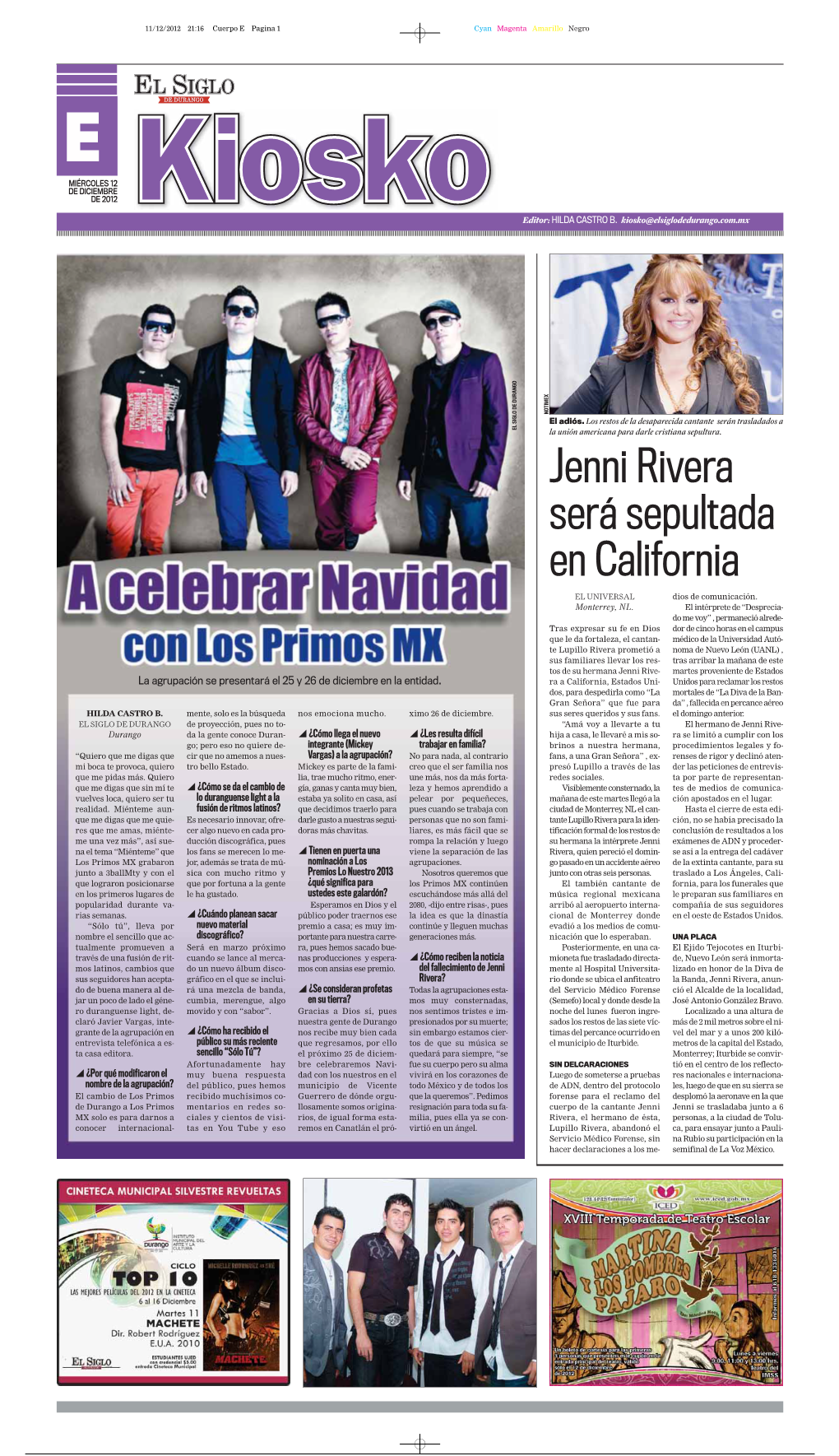 Jenni Rivera Será Sepultada En California