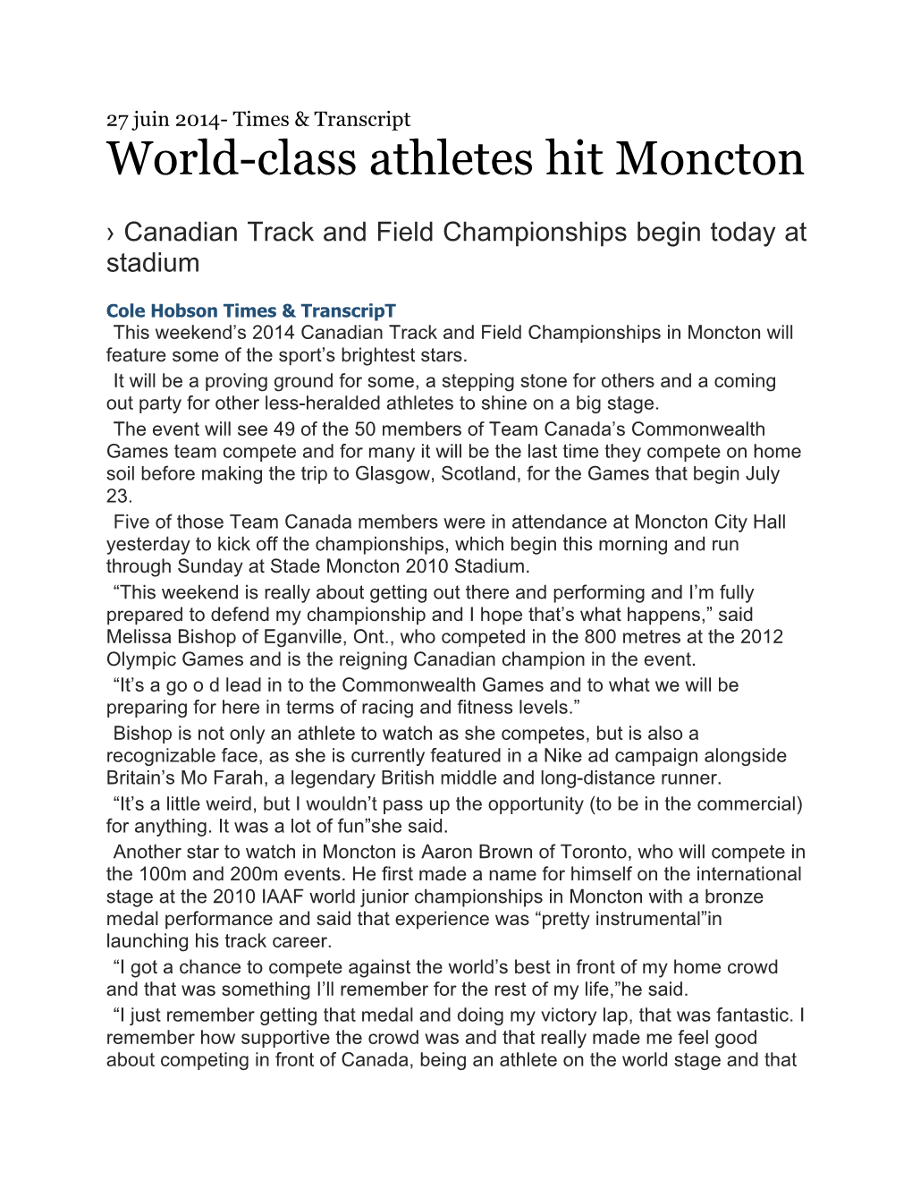 World-Class Athletes Hit Moncton