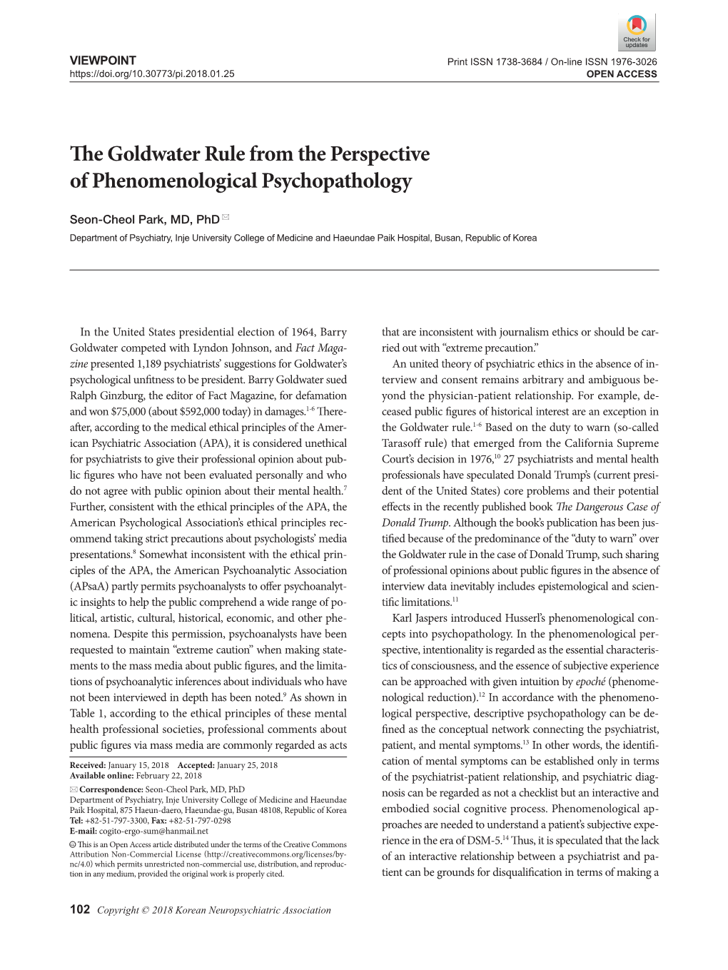 The Goldwater Rule from the Perspective of Phenomenological Psychopathology