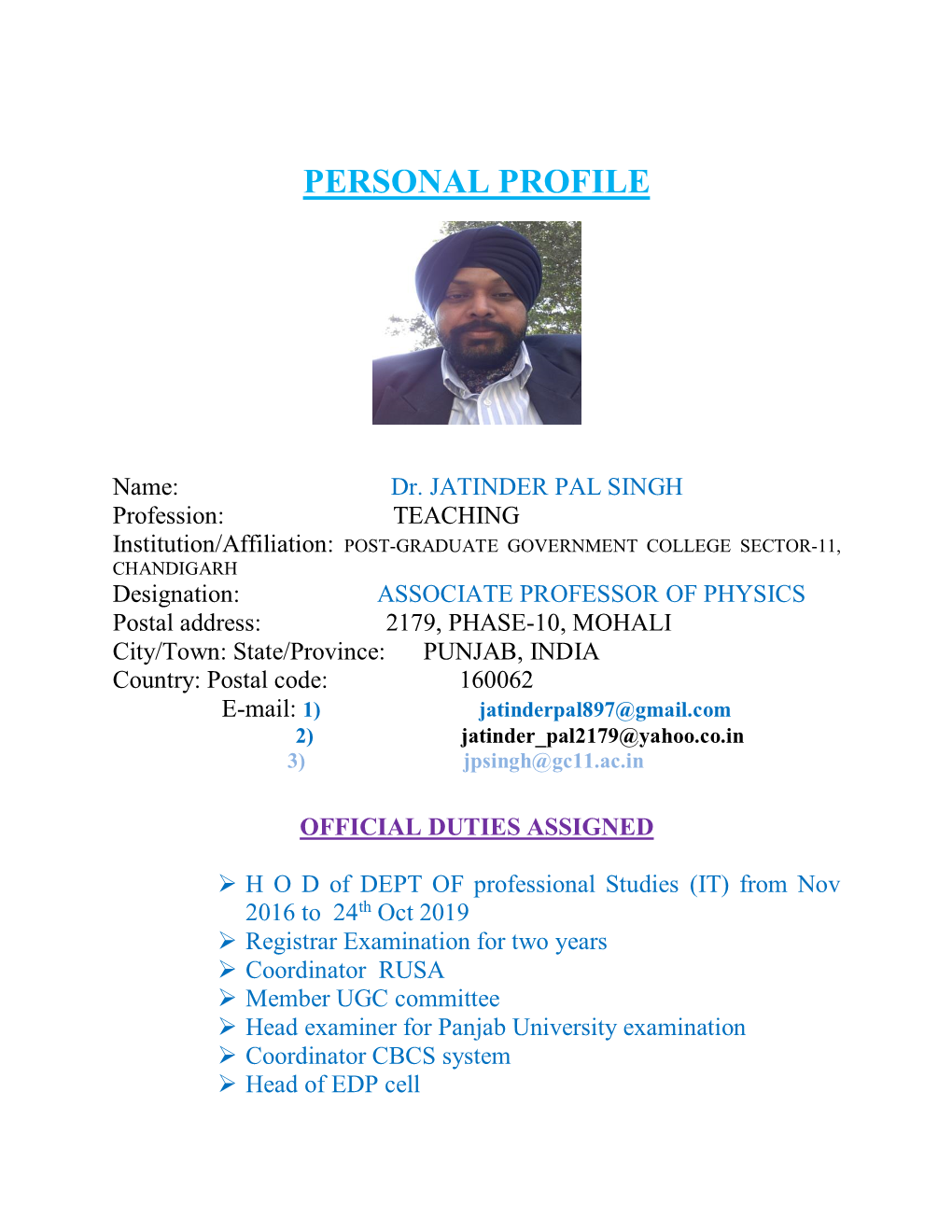 Personal Profile
