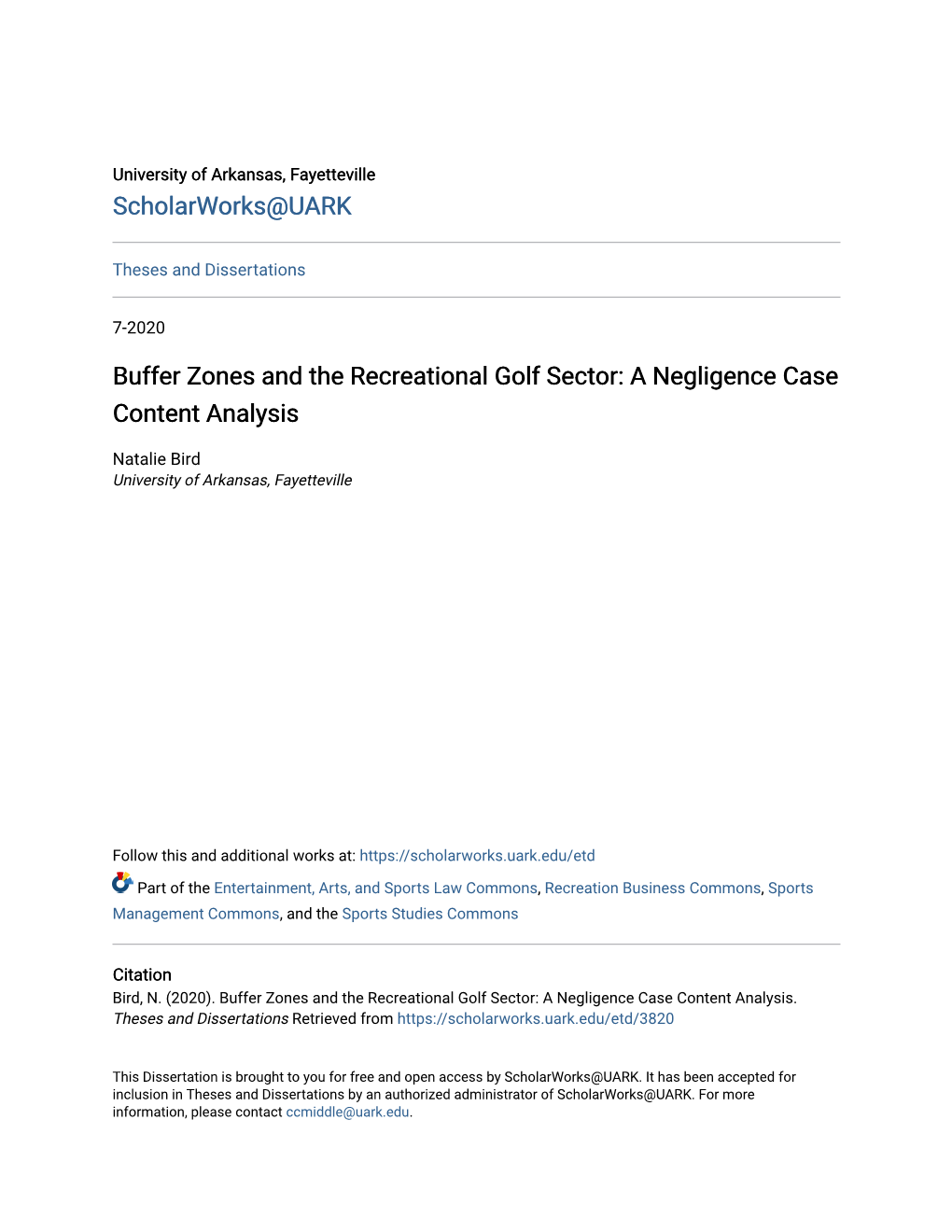 Buffer Zones and the Recreational Golf Sector: a Negligence Case Content Analysis