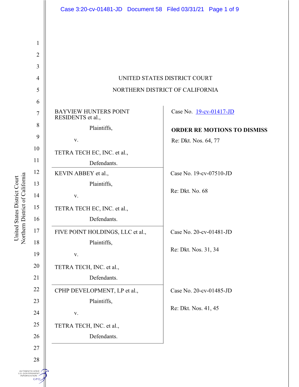 Case 3:20-Cv-01481-JD Document 58 Filed 03/31/21 Page 1 of 9