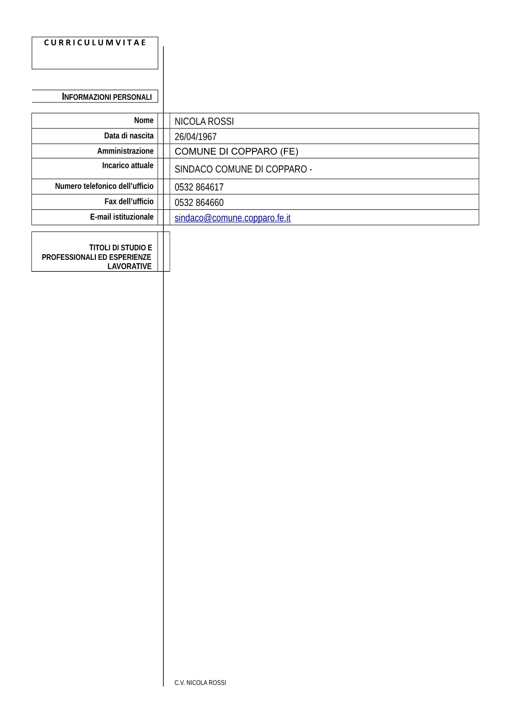 Nicola Rossi 26/04/1967 Sindaco Comune Di Copparo