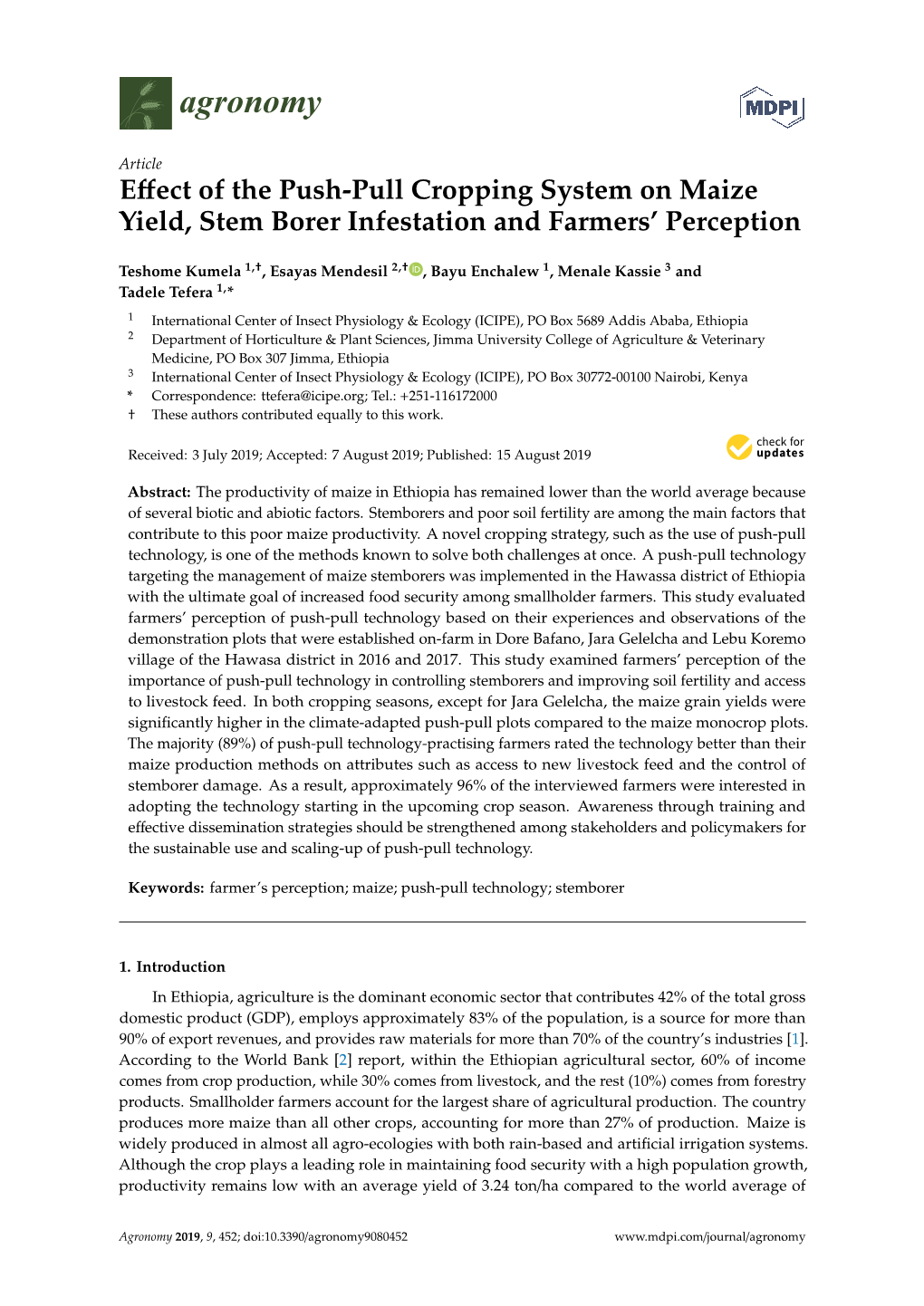 Effect of the Push-Pull Cropping System on Maize Yield, Stem Borer