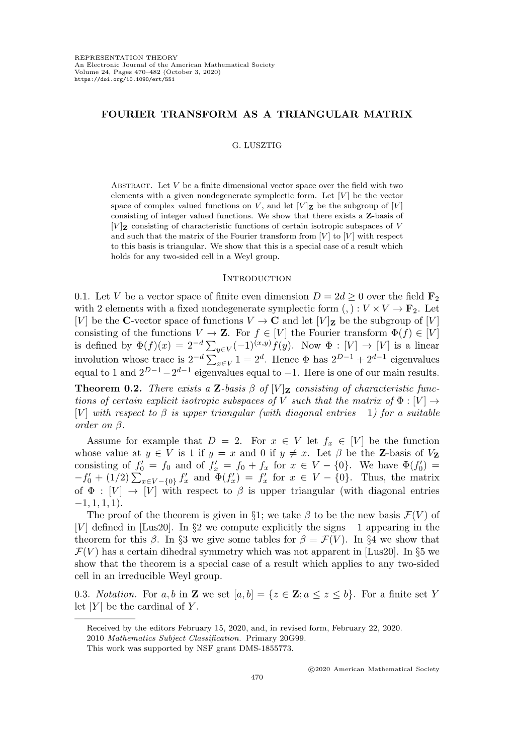 Fourier Transform As a Triangular Matrix