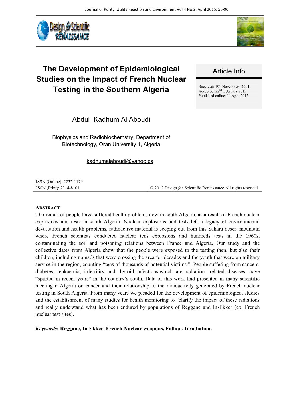 The Development of Epidemiological Studies on the Impact of French