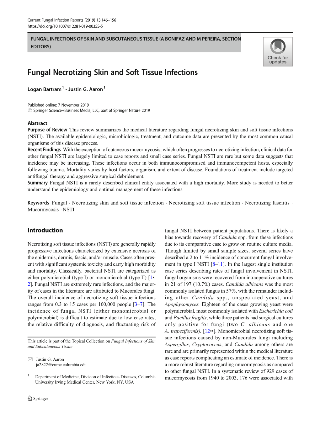 Fungal Necrotizing Skin and Soft Tissue Infections