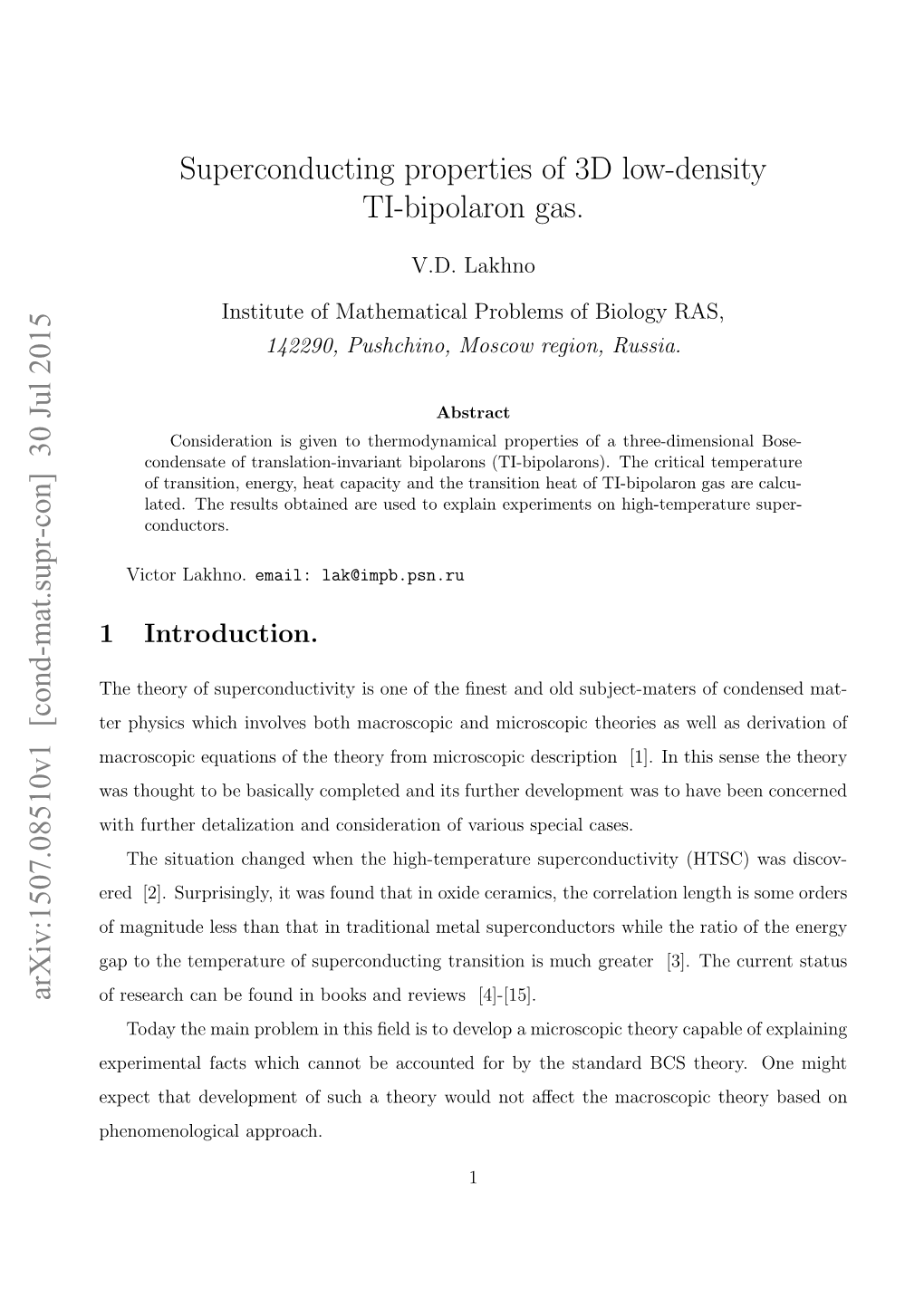 Superconducting Properties of 3D Low-Density TI-Bipolaron