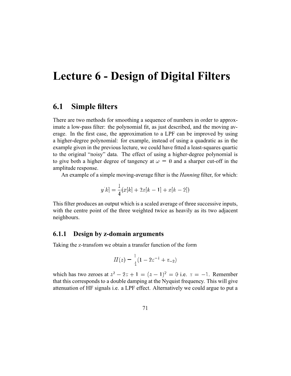 Lecture 6 - Design of Digital Filters