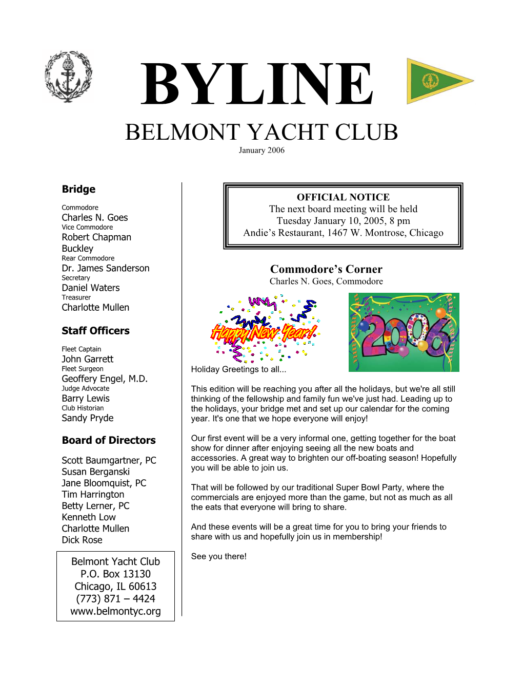 BYLINE BELMONT YACHT CLUB January 2006