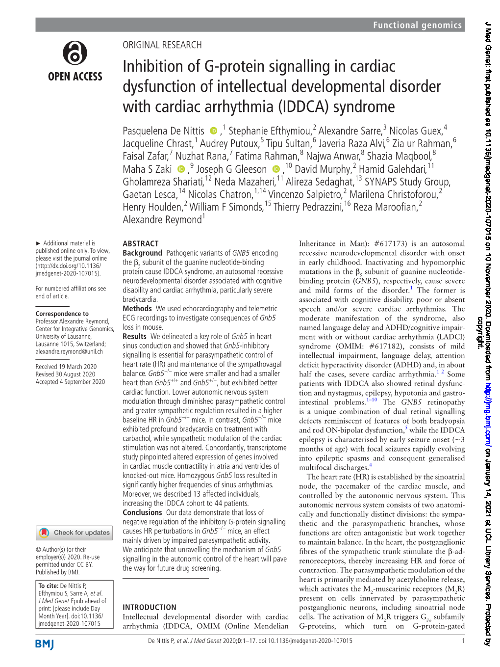 Inhibition of G-Protein Signalling in Cardiac Dysfunction of Intellectual