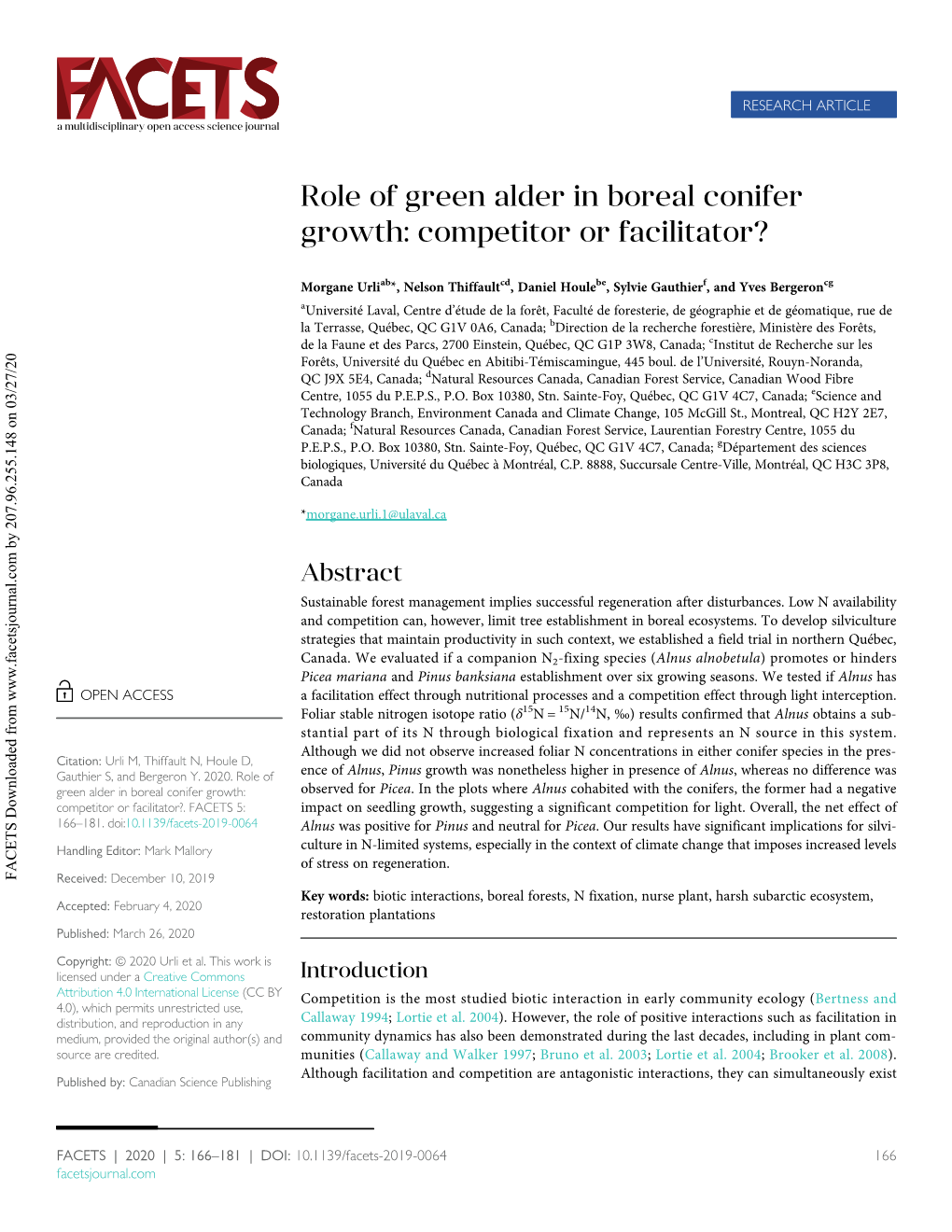 Role of Green Alder in Boreal Conifer Growth: Competitor Or Facilitator?