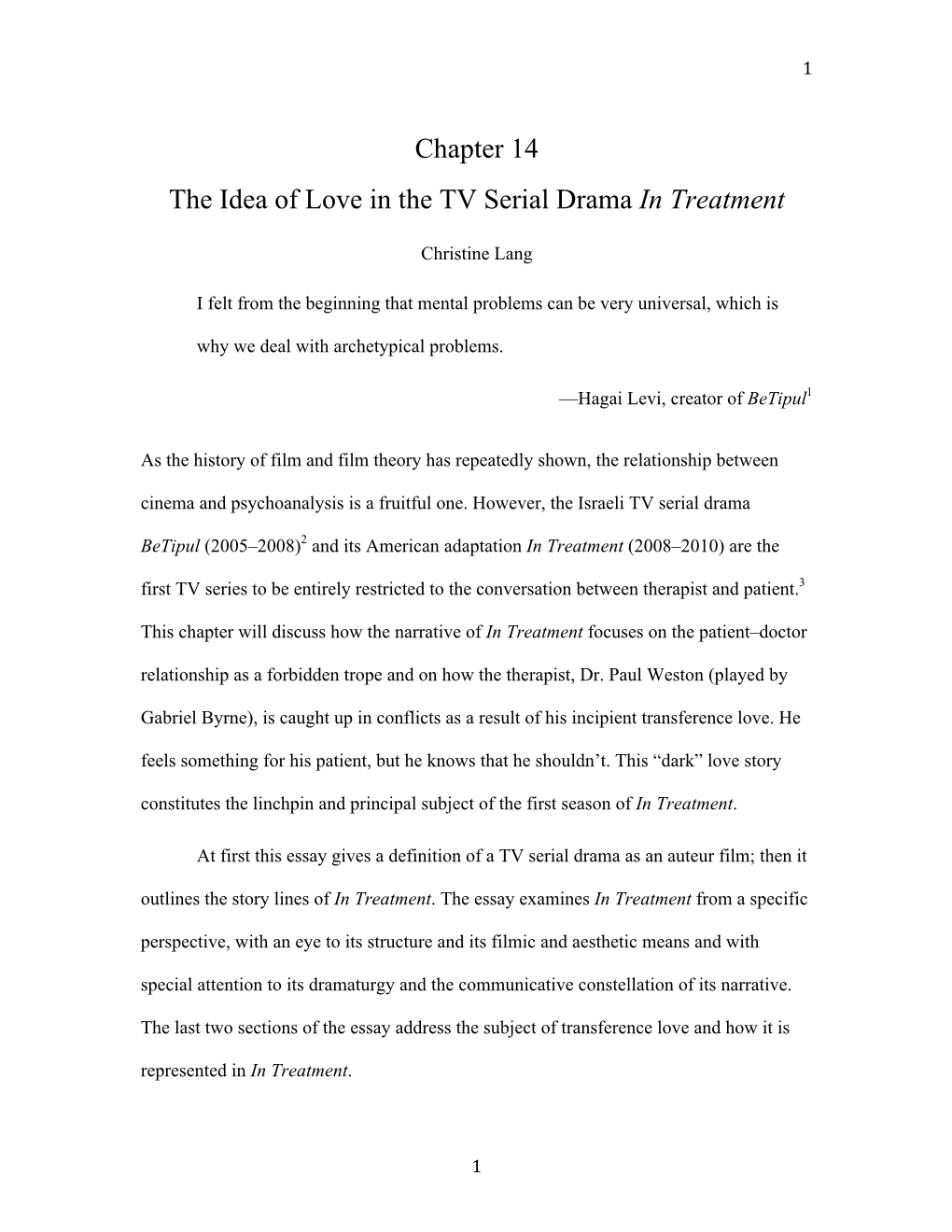 Chapter 14 the Idea of Love in the TV Serial Drama in Treatment