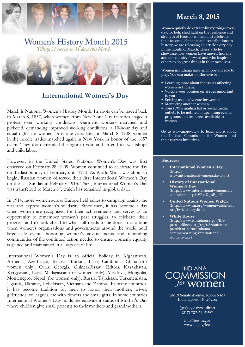 International Women's Day March 8, 2015