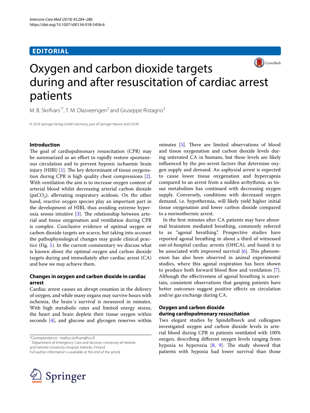 Oxygen and Carbon Dioxide Targets During and After Resuscitation of Cardiac Arrest Patients M