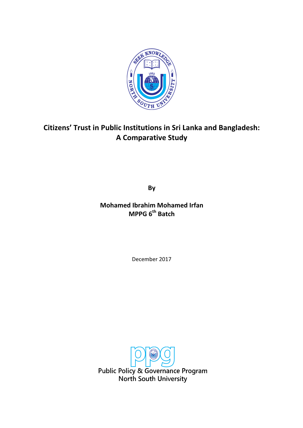 Citizens' Trust in Public Institutions in Sri Lanka and Bangladesh