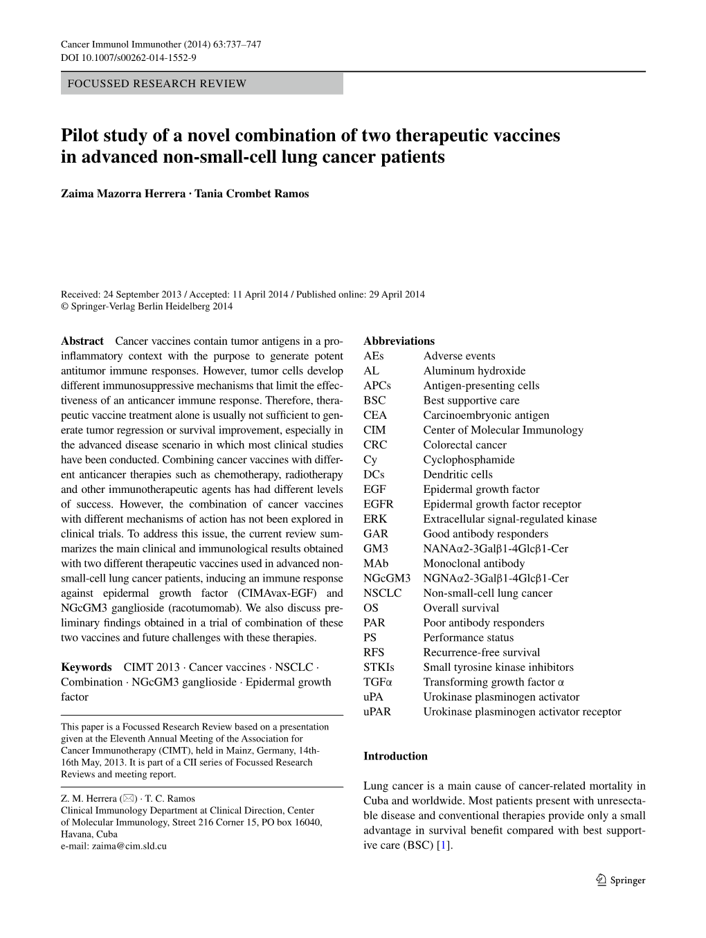 Pilot Study of a Novel Combination of Two Therapeutic Vaccines in Advanced Non‑Small‑Cell Lung Cancer Patients