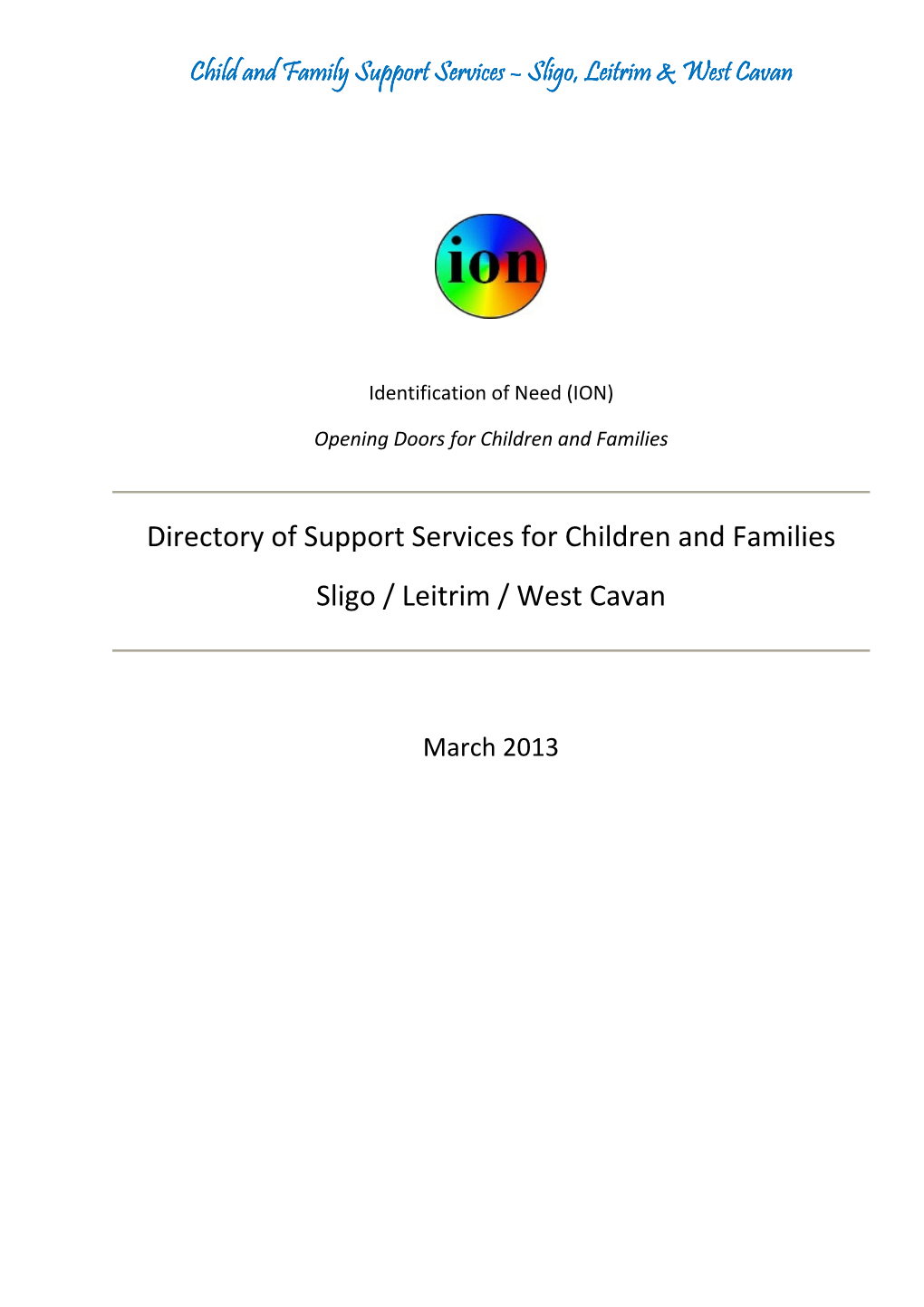 Directory of Support Services for Children and Families Sligo / Leitrim / West Cavan