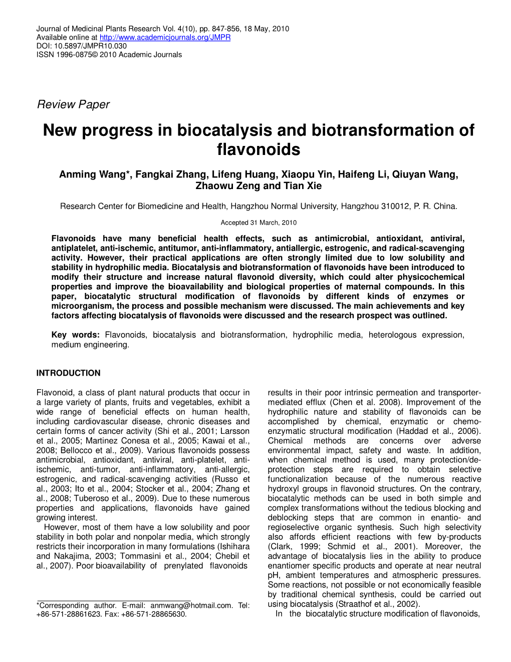 New Progress in Biocatalysis and Biotransformation of Flavonoids