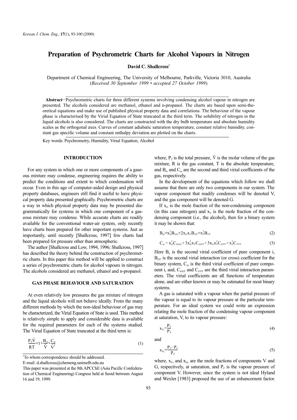 Preparation of Psychrometric Charts for Alcohol Vapours in Nitrogen