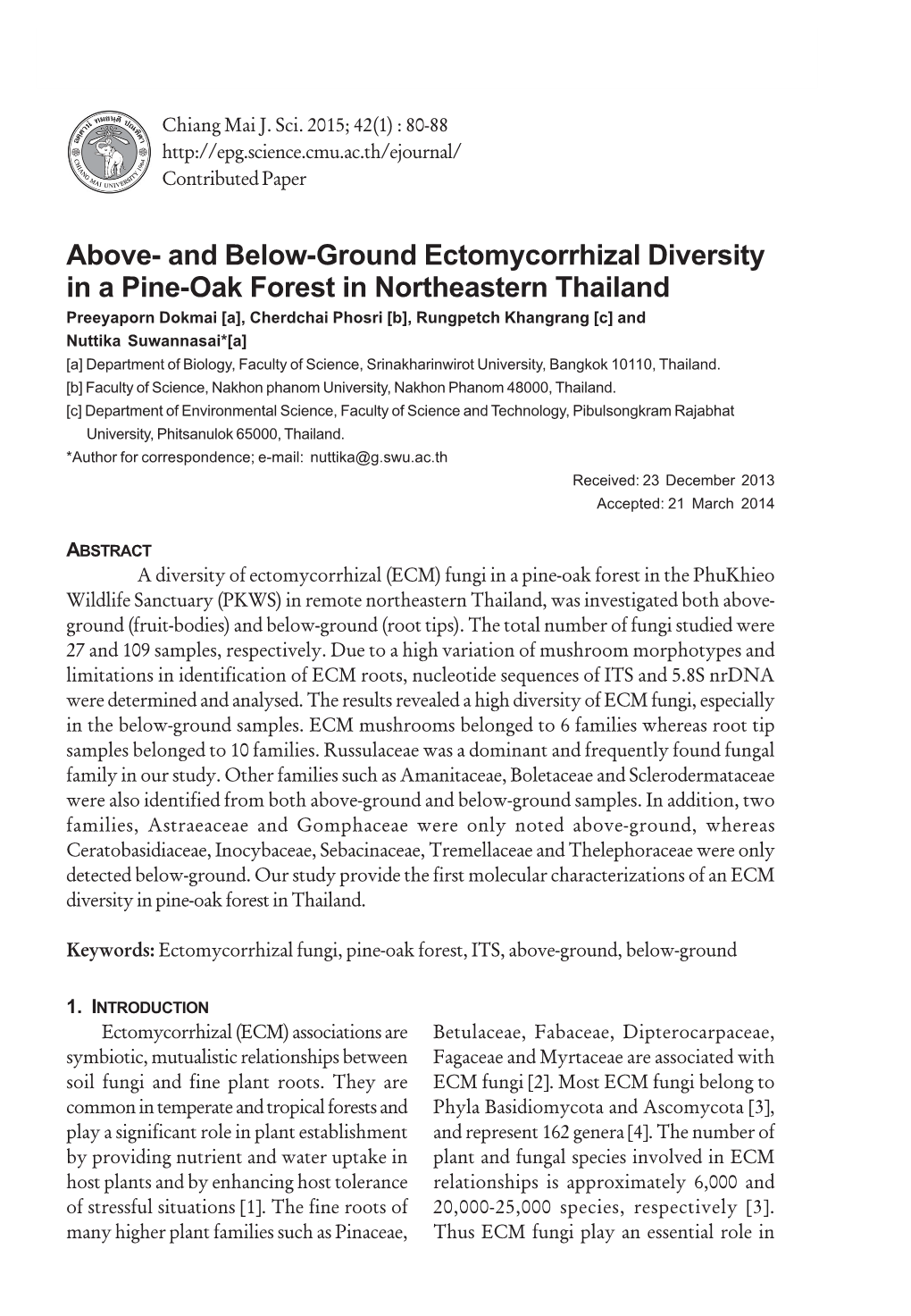 And Below-Ground Ectomycorrhizal Diversity in a Pine-Oak Forest In