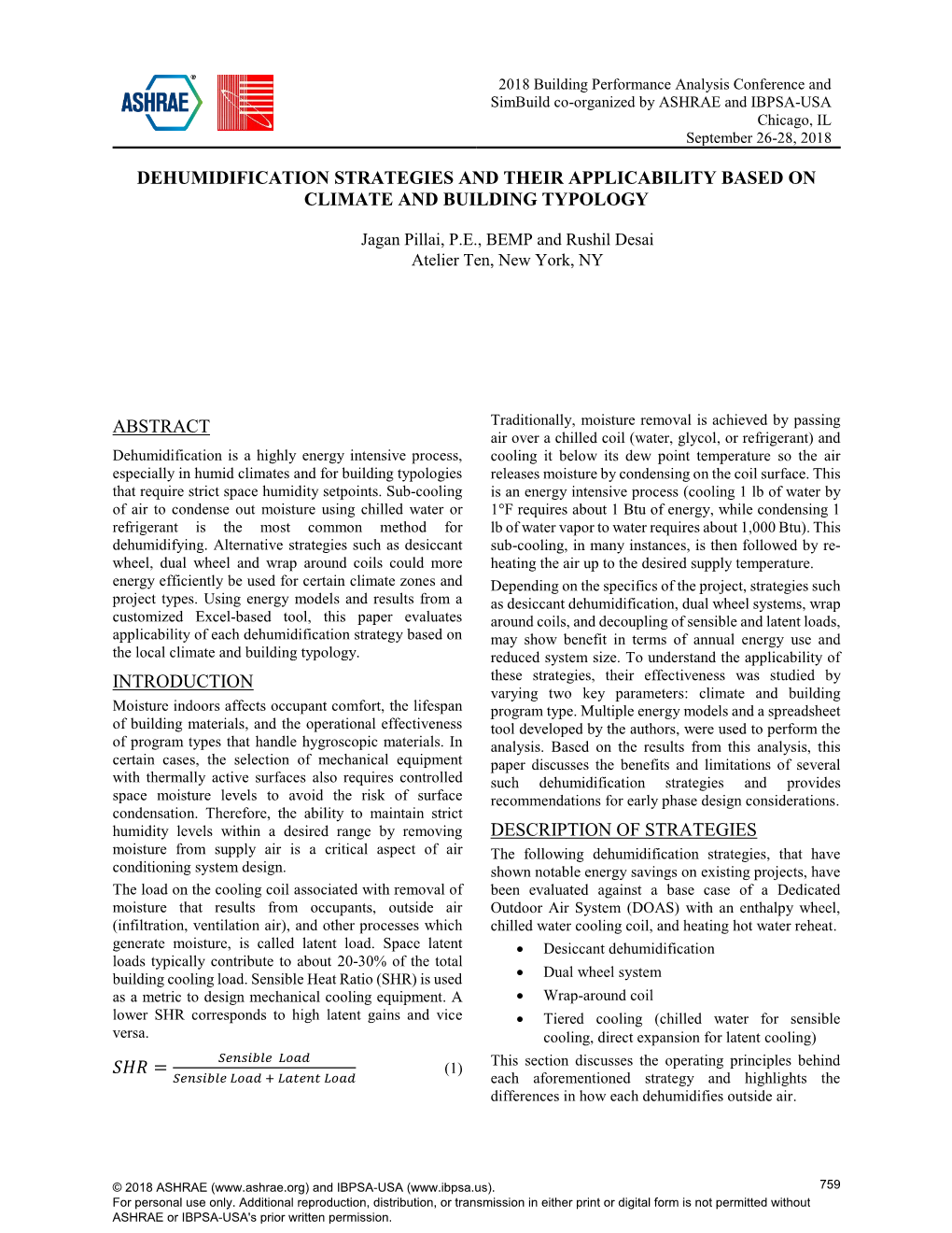 Dehumidification Strategies and Their Applicability Based on Climate and Building Typology