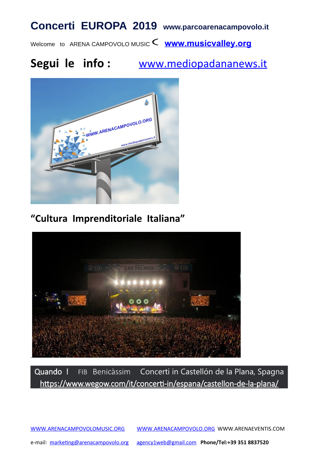 Concerti EUROPA 2019