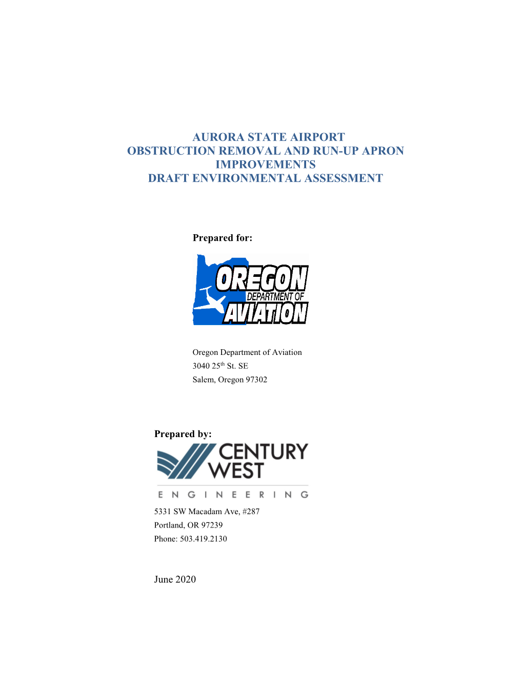 Aurora State Airport Obstruction Removal and Run-Up Apron Improvements Draft Environmental Assessment