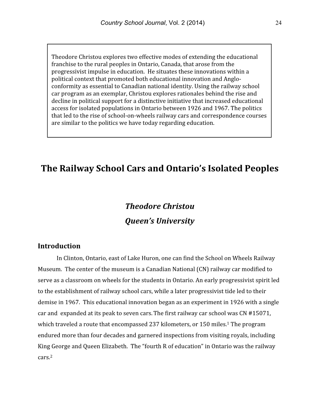 The Railway School Cars and Ontario's Isolated Peoples