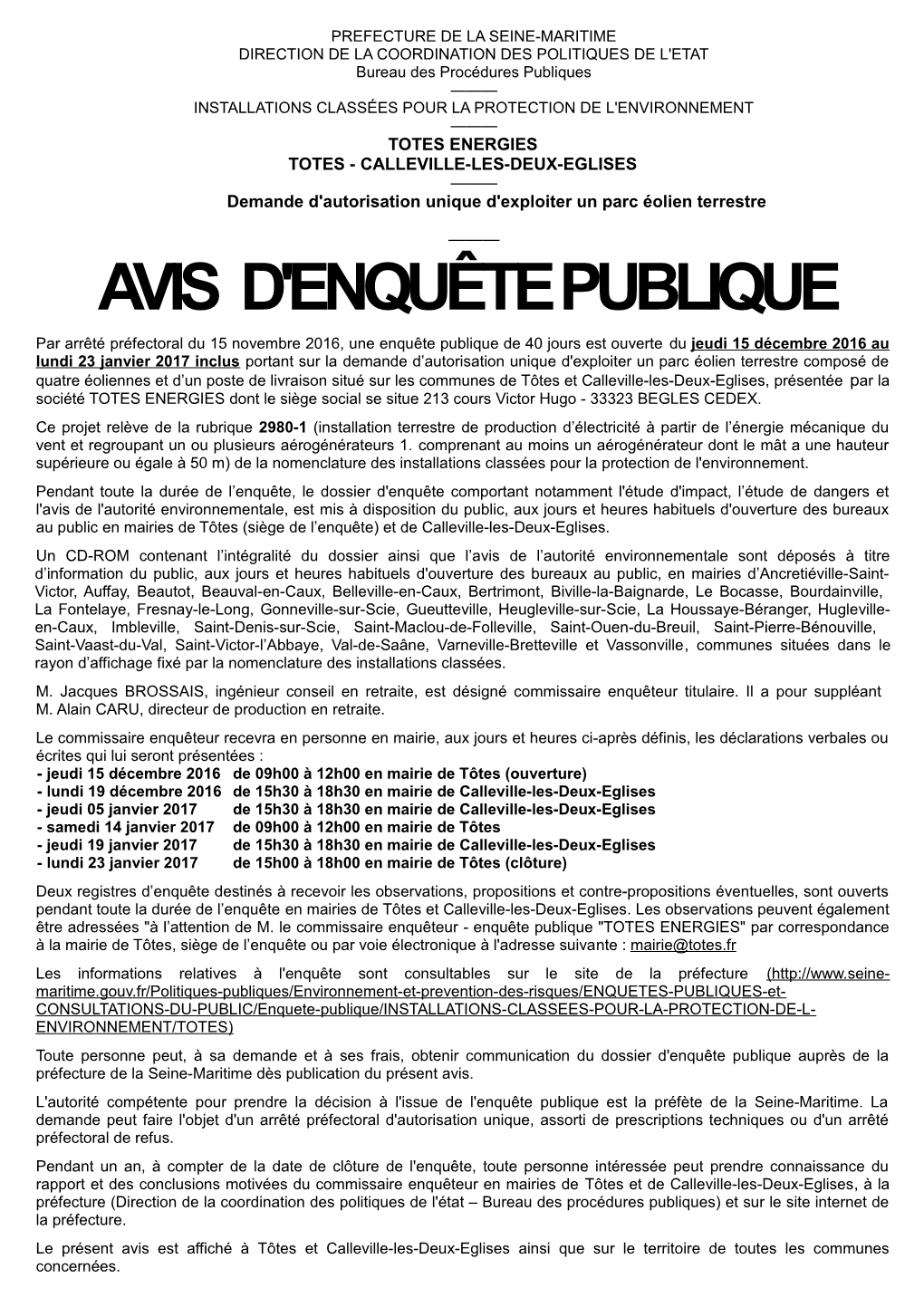 Avis D'enquête Publique