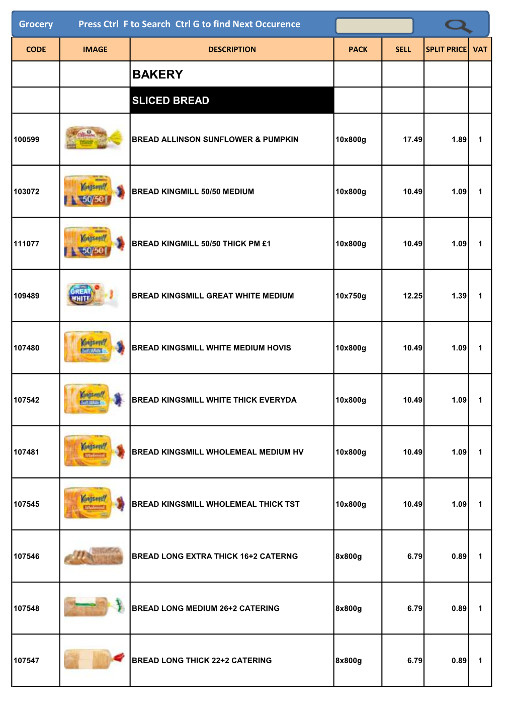 Grocery Press Ctrl F to Search Ctrl G to Find Next Occurence