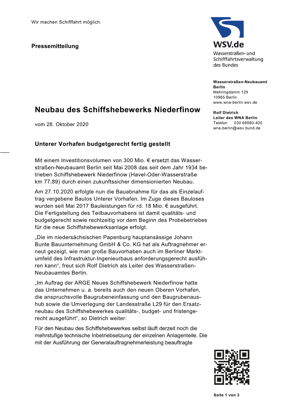 "Neubau Des Schiffshebewerkes Niederfinow, Unterer Vorhafen