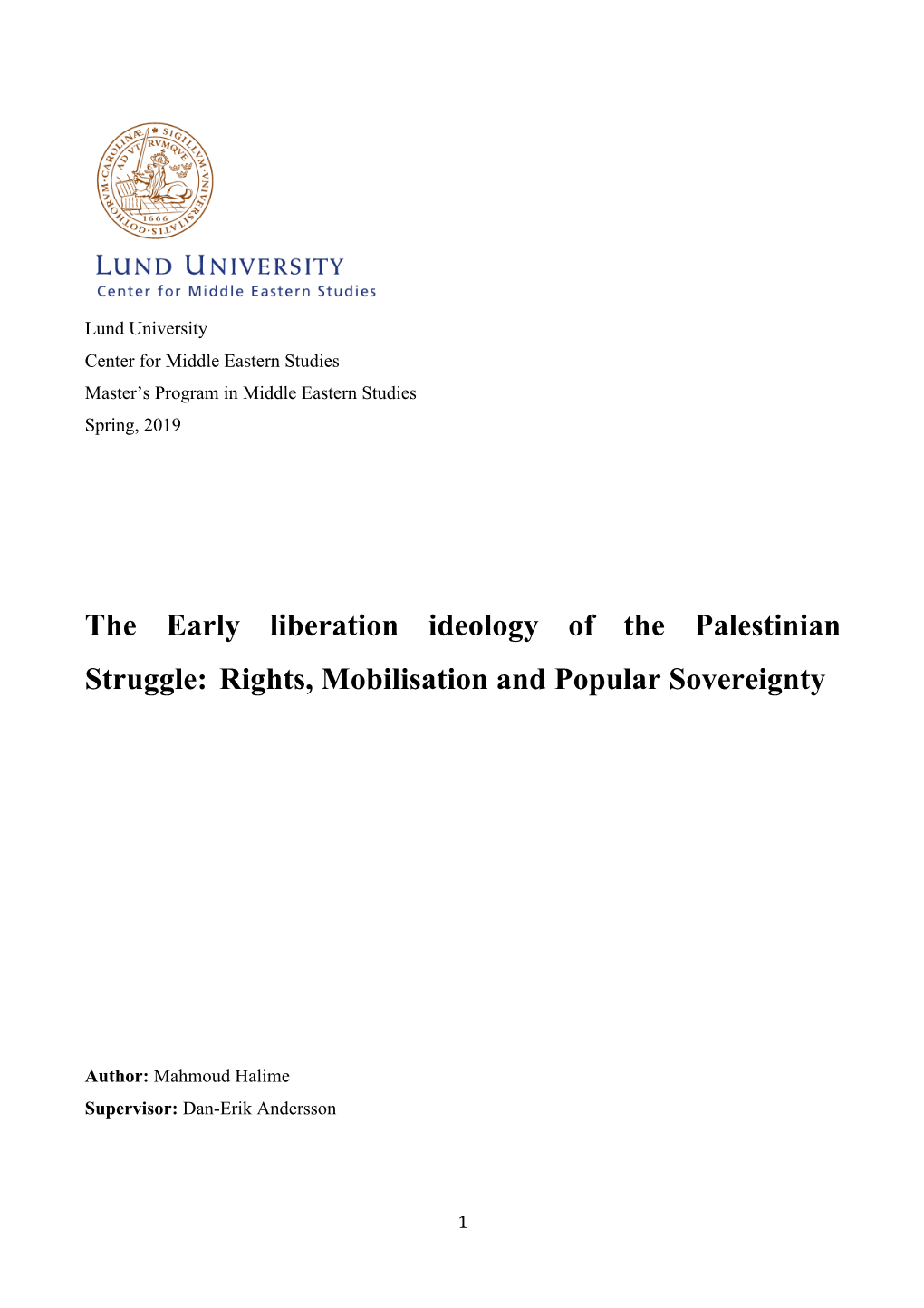 The Early Liberation Ideology of the Palestinian