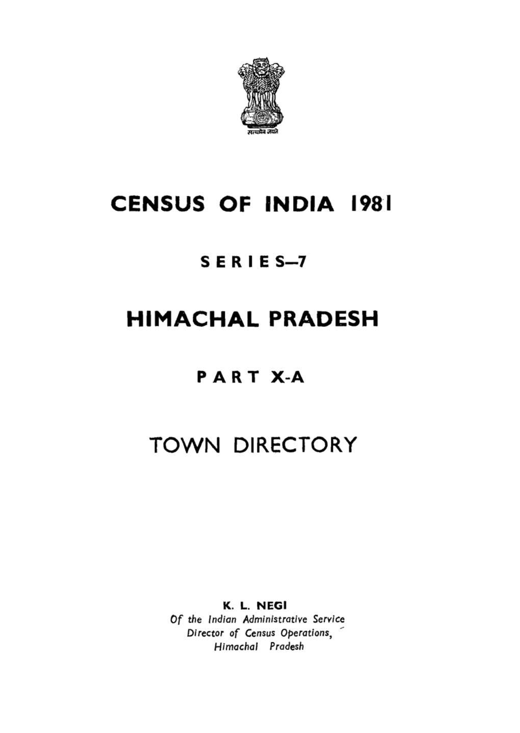 Town Directory, Part-IX-A, Series-7, Himachal Pradesh