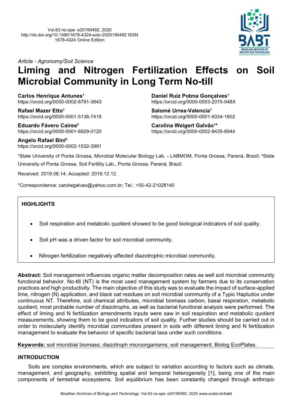 Liming and Nitrogen Fertilization Effects on Soil Microbial Community in Long Term No-Till