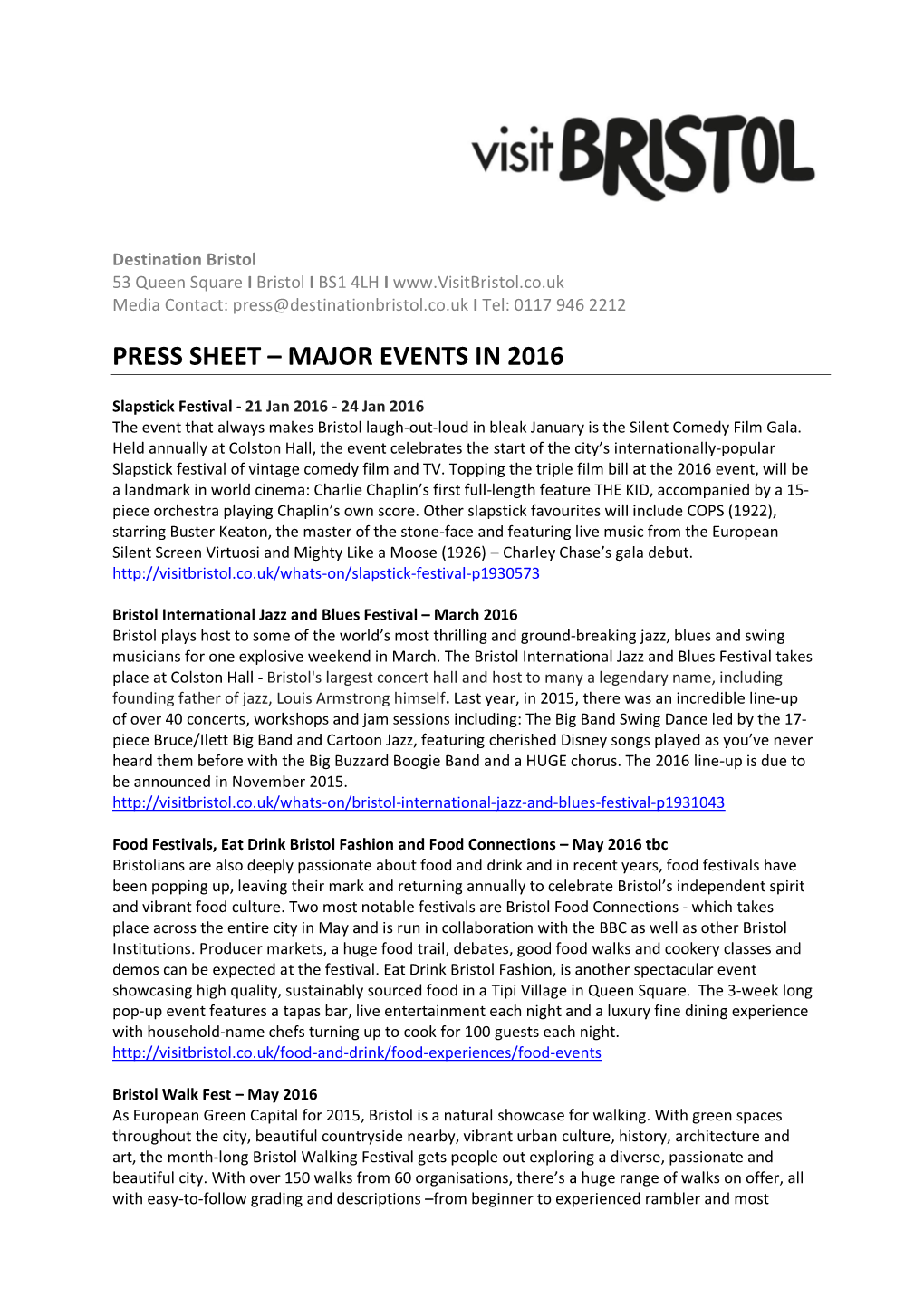 Press Sheet – Major Events in 2016