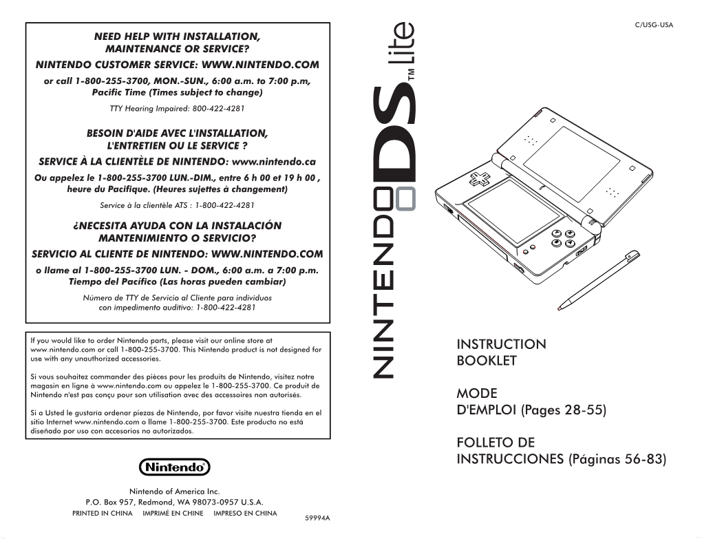 Instruction Booklet Mode D'emploi