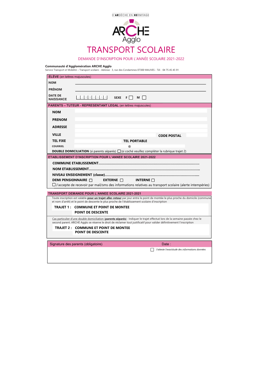 Transport Scolaire Demande D’Inscription Pour L’Année Scolaire 2021-2022