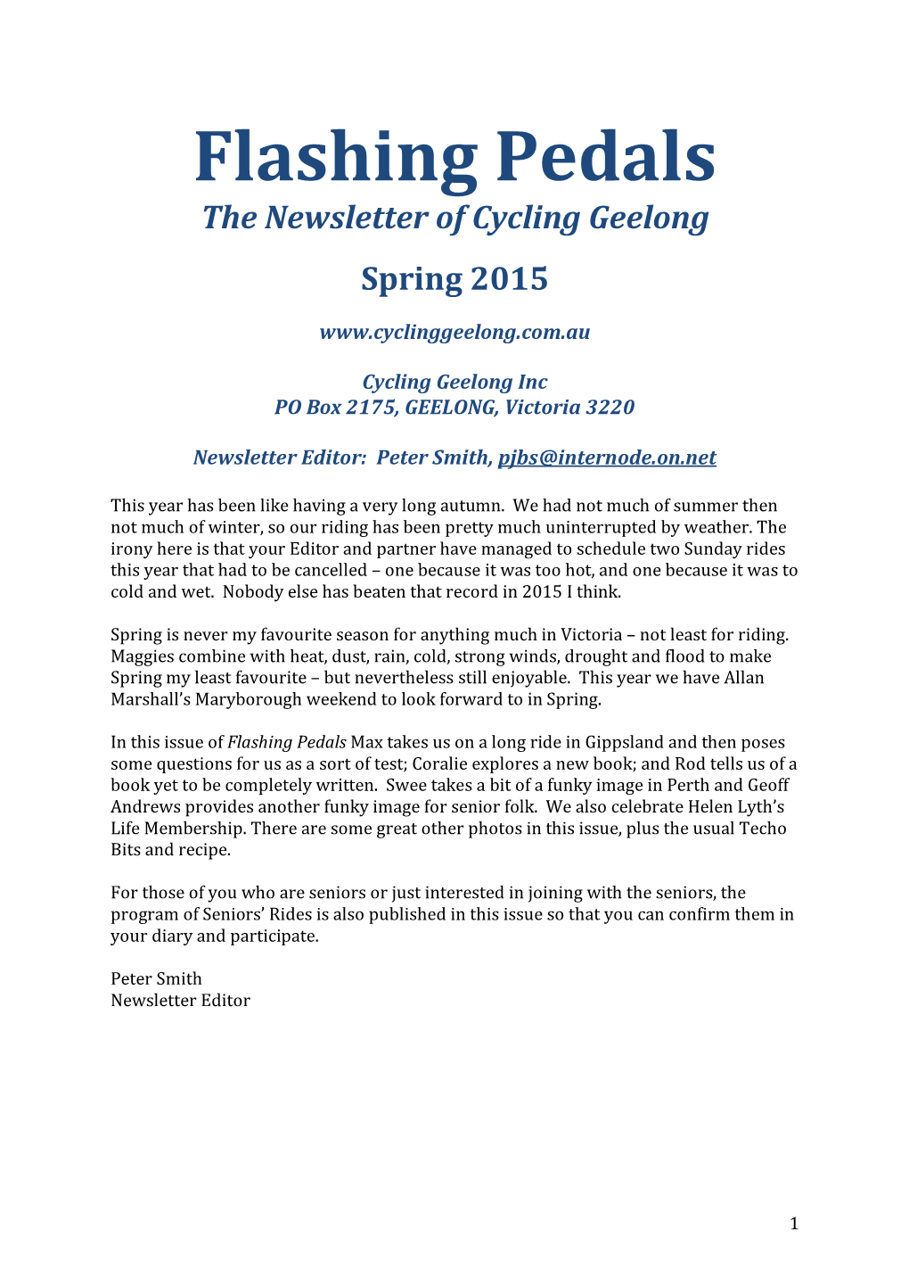 Flashing Pedals the Newsletter of Cycling Geelong