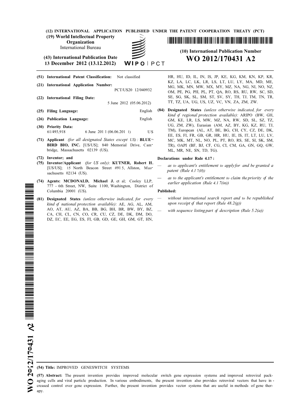 WO 2012/170431 A2 13 December 2012 (13.12.2012) P O P C T