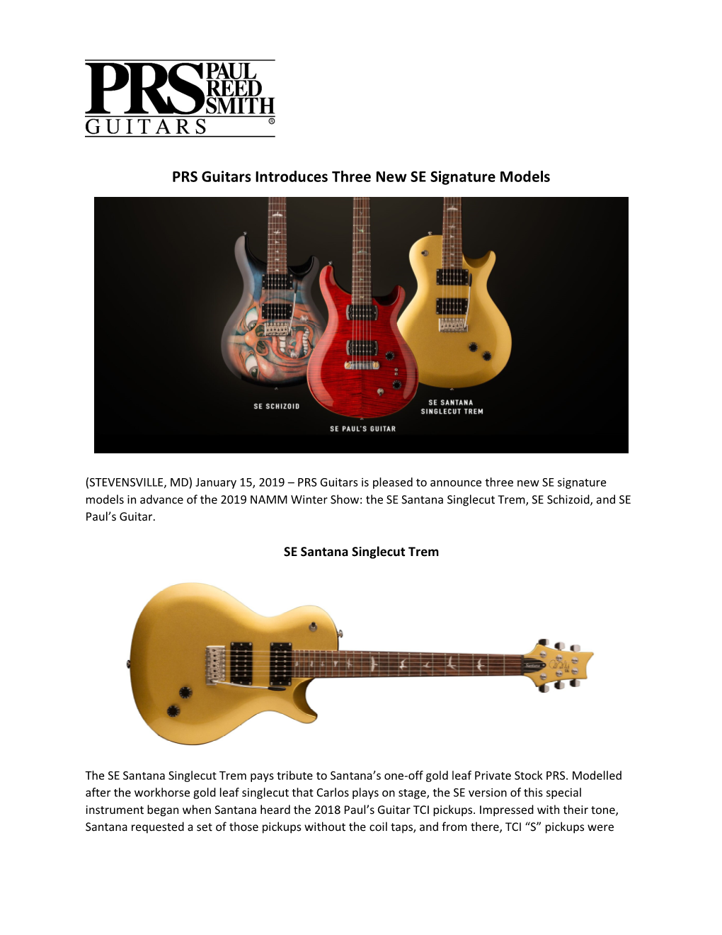 PRS Guitars Introduces Three New SE Signature Models